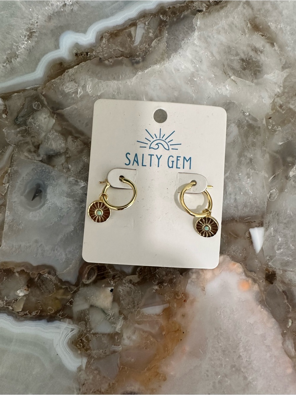 Gold Hoop Earrings with Sunburst Charms